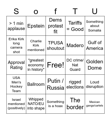 Jake!'s SotU Party Bingo Card