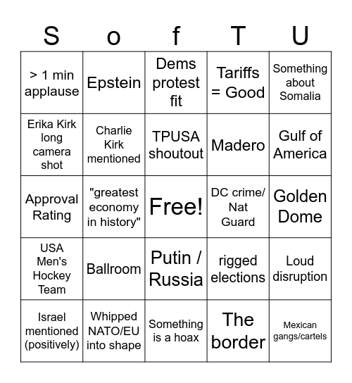 Jake!'s SotU Party Bingo Card