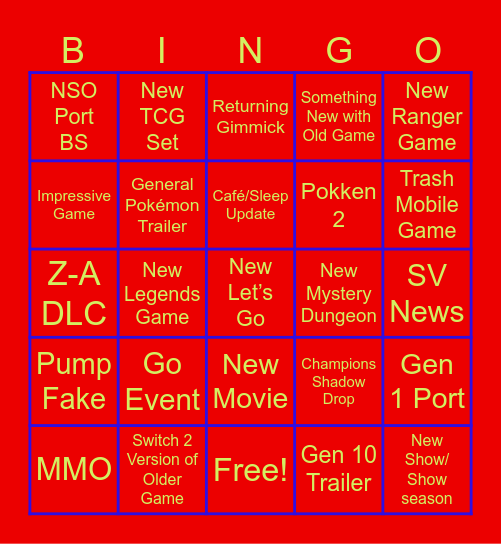 Pokémon 30th Anniversary Bingo Card