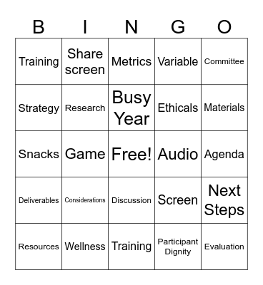 OHRP Bingo Card