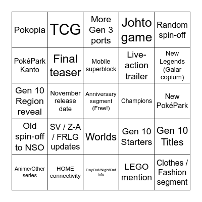 Pokémon Day 2026 Bingo Card