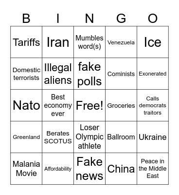SOTU Bingo Card