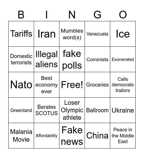 SOTU Bingo Card