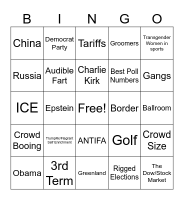 SOTU Bingo Card