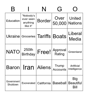 2026 State of the Union Bingo Card