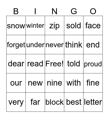 Spelling j-1 Bingo Card