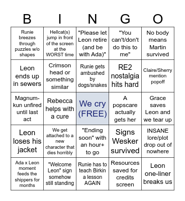 Runie Plays Resident Evil 9 Bingo Card