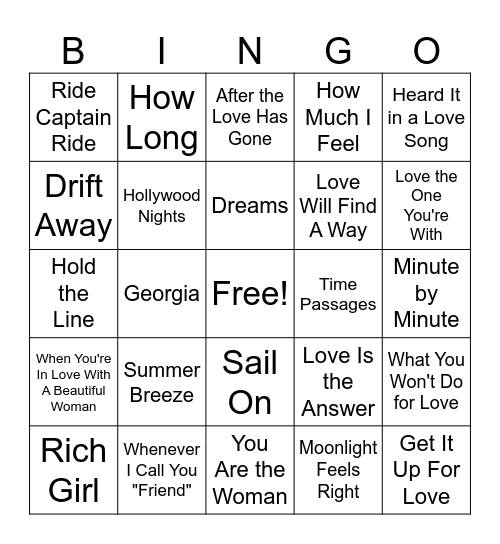 Yacht Rock Radio - GAME #1 Bingo Card