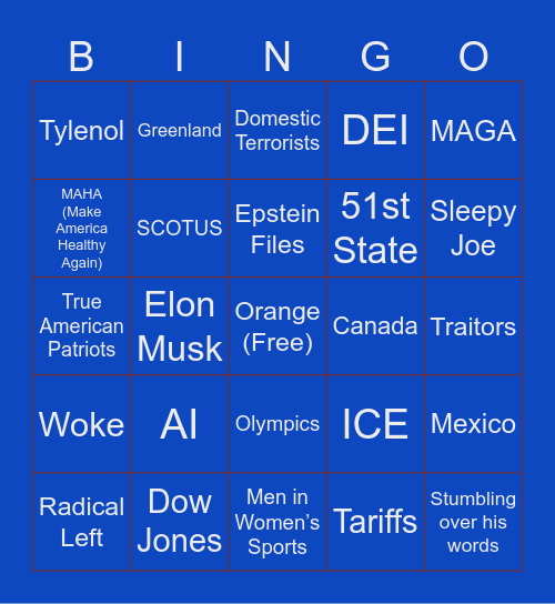 SOTU 2026 Bingo Card