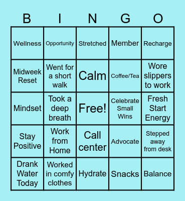 Call Center Positivity Bingo Card