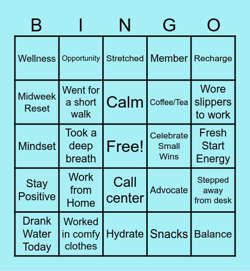 Call Center Positivity Bingo Card