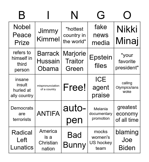 SOTU 2026 Bingo Card
