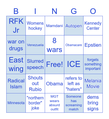 State of the Union Bingo Card