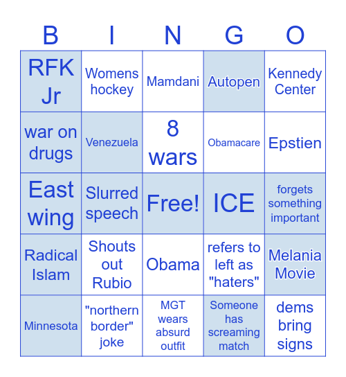 State of the Union Bingo Card