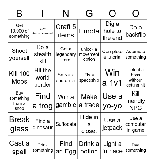 Any game Bingo Card