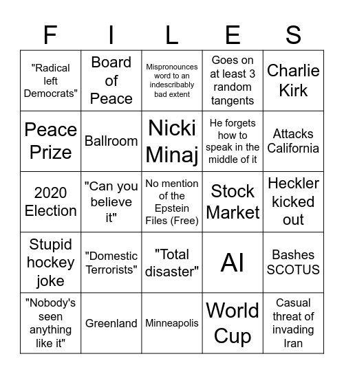 Epstein Bingo Card