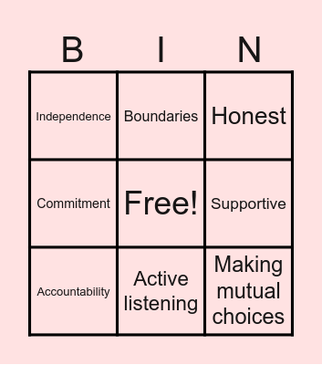 Signs of a healthy relationship Bingo Card