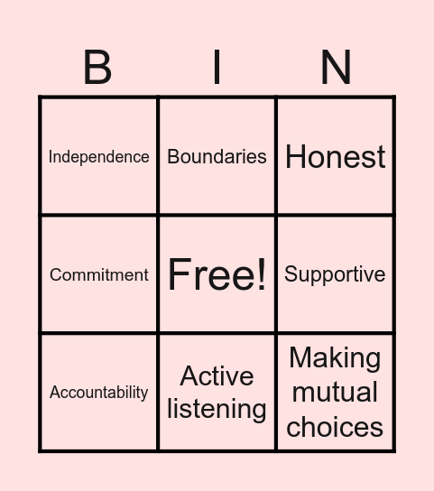 Signs of a healthy relationship Bingo Card