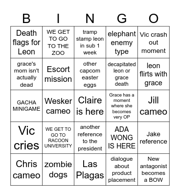 Alchevic's RE9 Bingo Card