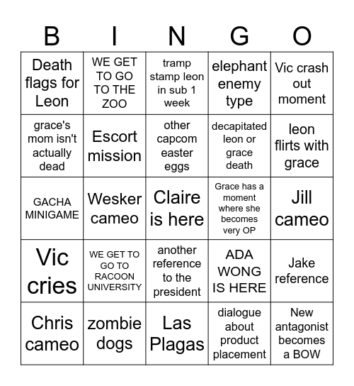 Alchevic's RE9 Bingo Card