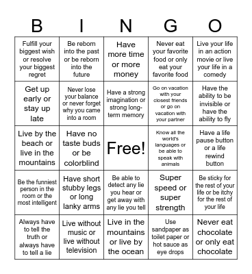 Would You Rather? Bingo Card