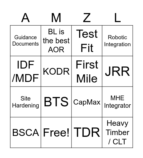 Amazon Bingo Card