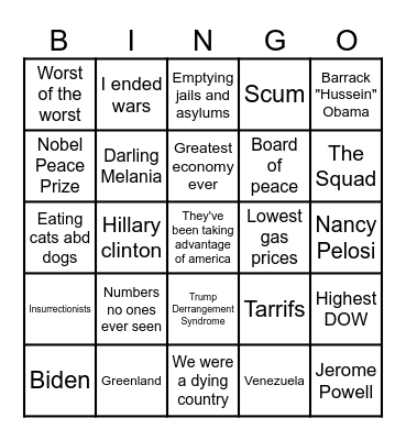 State of the Union Bingo Card