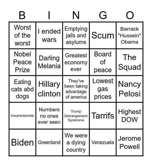 State of the Union Bingo Card