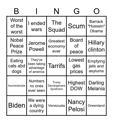 State of the Union Bingo Card