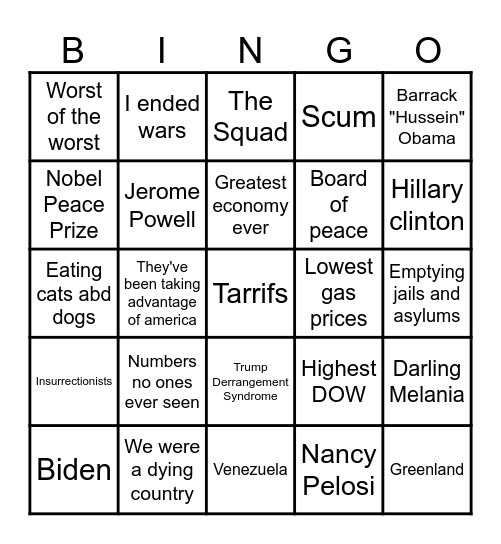 State of the Union Bingo Card