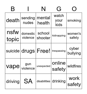 PSA Bingo Card