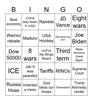 State of the union Bingo Card