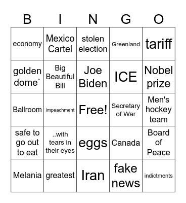 2026 State of the Union Address Bingo Card