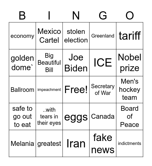 2026 State of the Union Address Bingo Card