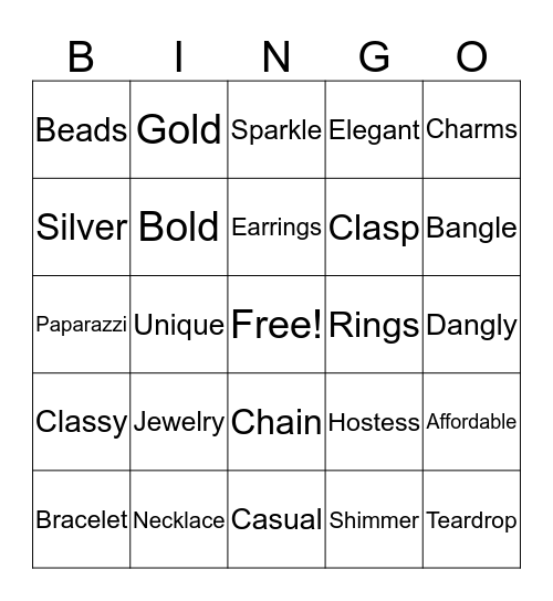 Paparazzi Jewelry Blingo Bingo Card