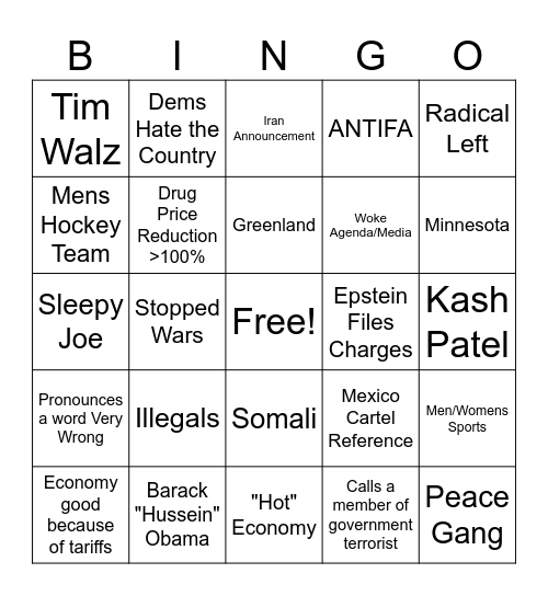 Trump Bingo Card