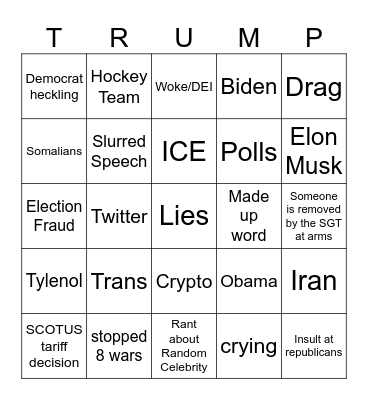 2026 State of the Union Bingo Card