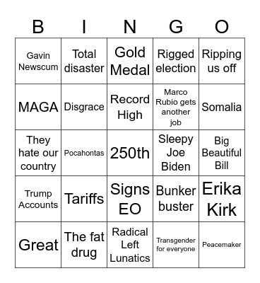 State of the Beautiful Union Bingo Card