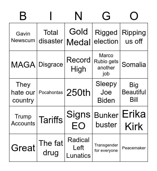 State of the Beautiful Union Bingo Card