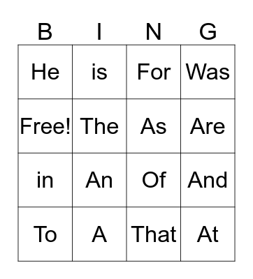 Sight Words Bingo Card