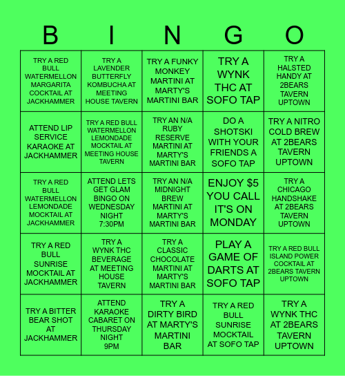 2BEARS TAVERN GROUP BINGO Card