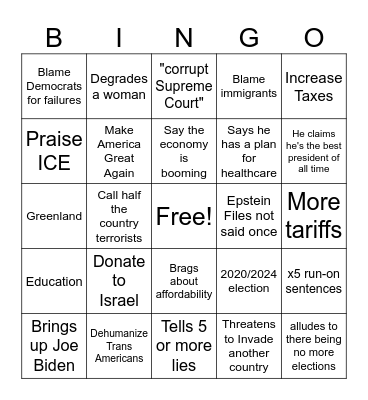 SOTU Speech Slop Bingo Card