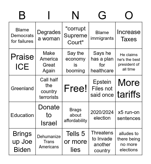 SOTU Speech Slop Bingo Card