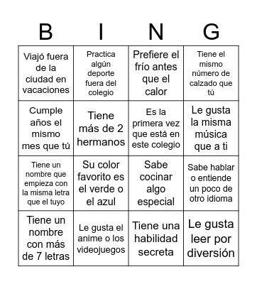 Bingo de los Desconocidos Bingo Card