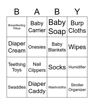 Baby Gift Bingo Card