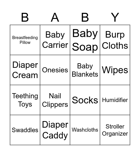 Baby Gift Bingo Card