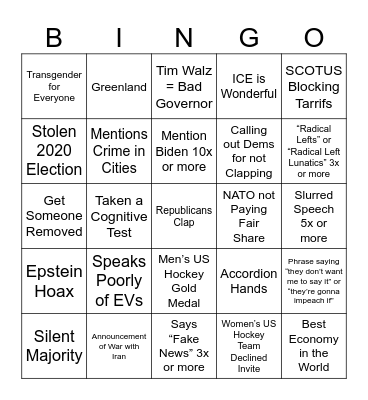 Trump’s State of the Union Bingo Card