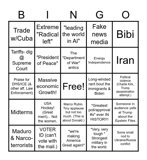 SOTU 2026 Bingo Card