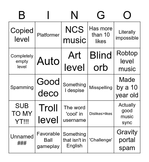 Recent Tab Bingo Card
