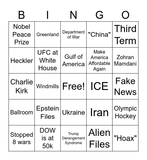 State of the Union Bingo Card